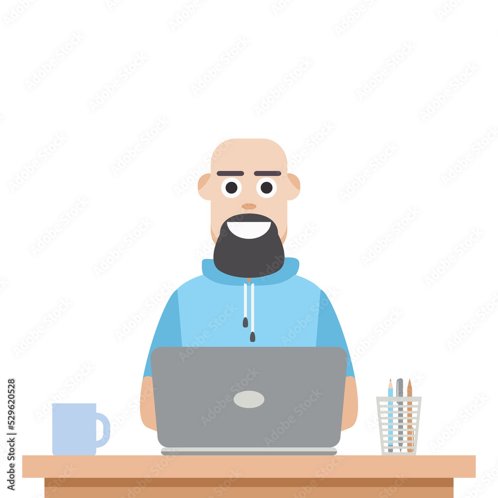 Man Using Laptop For Work From Home Wear Short Hoodie Man Using Laptop For Work From Home Wear Short Hoodie