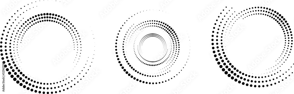 Halftone dots in Semi Circle Form . Vector Illustration .Technology round. Moon Logo . Design element . Abstract Geometric shape . Halftone dots in Semi Circle Form . Vector Illustration .Technology round. Moon Logo . Design element . Abstract Geometric shape .