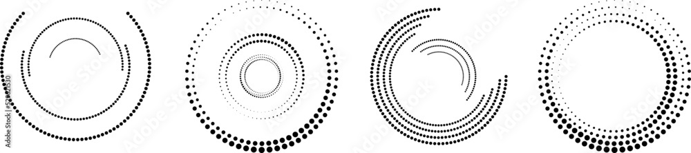 Halftone dots in Semi Circle Form .  Vector Illustration .Technology round. Moon Logo . Design element . Abstract Geometric shape .