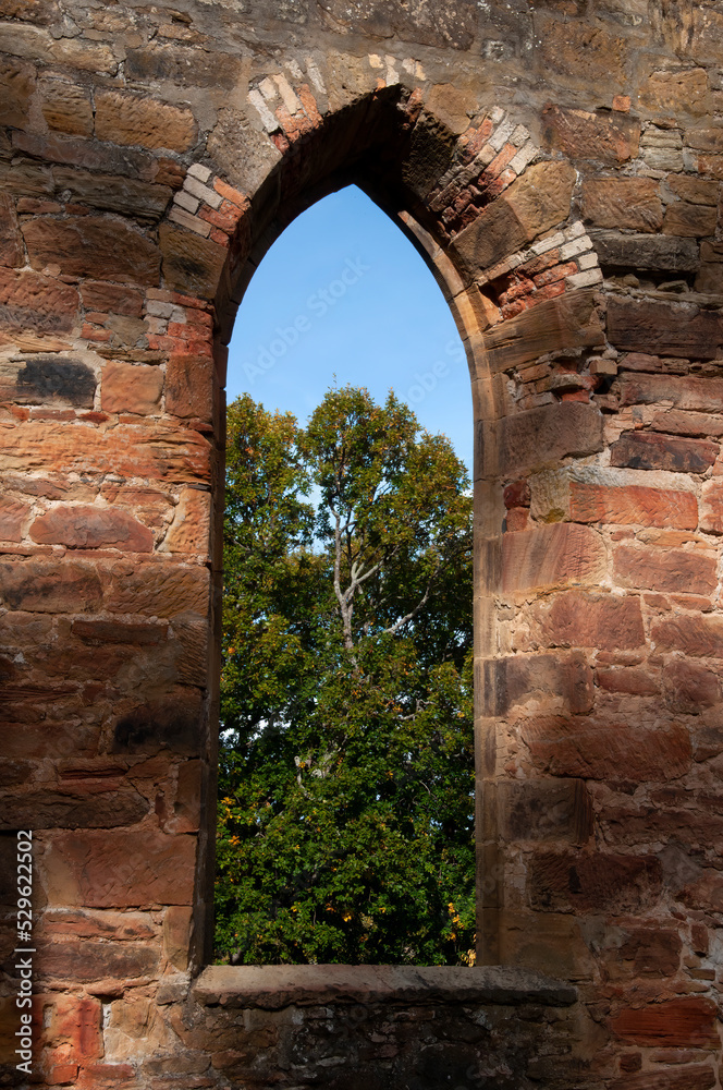 Port Arthur Australia, view through window in church ruins