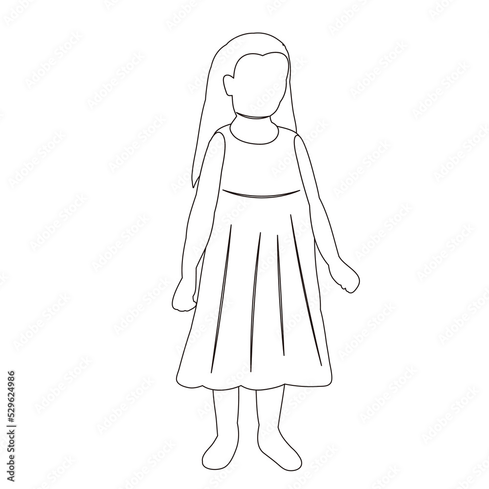 child girls outline sketch, isolated vector