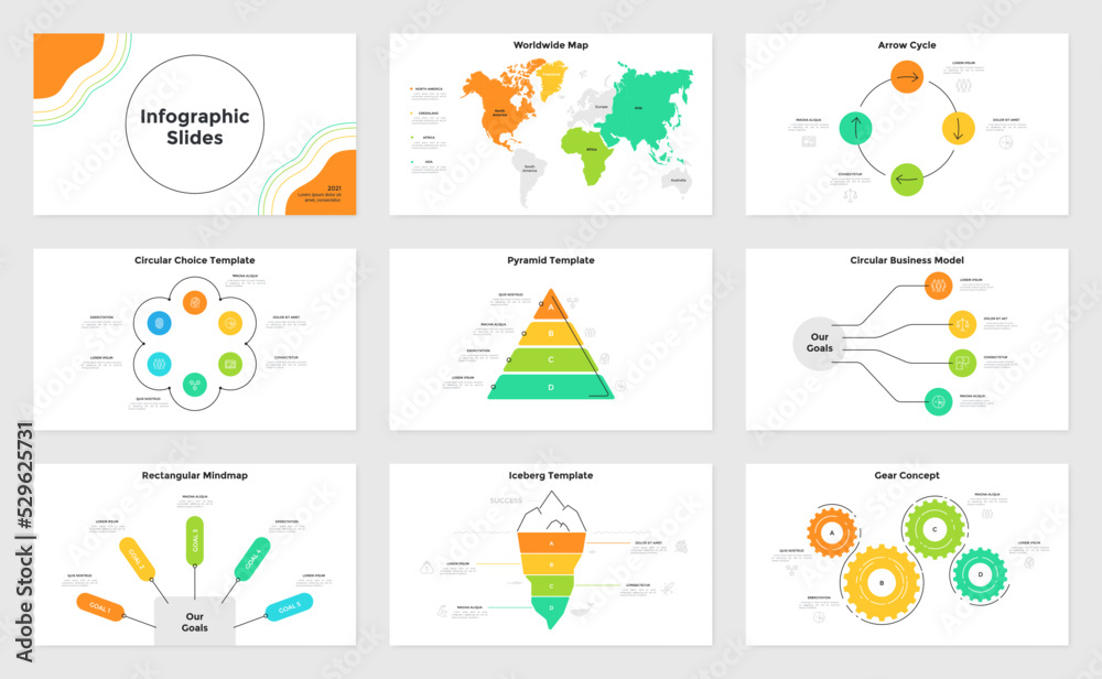 Vector Set of 9 Infographic Templates