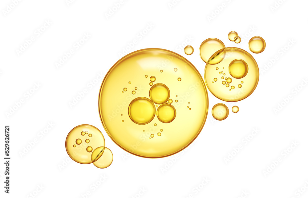 Fototapeta premium Golden Liquid or Water Bubble, juice,honey,beer, Olive oil, Cosmetic Liquid background, with Clipping Path 3d rendering.
