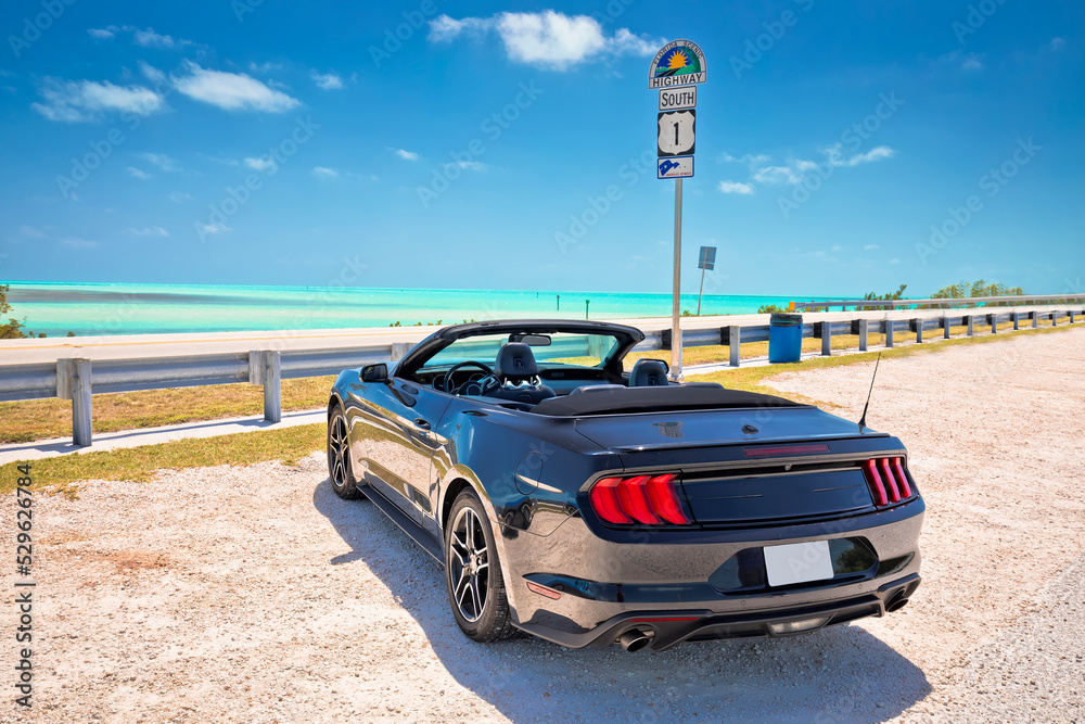 Florida scenic highway 1 and muscle car view