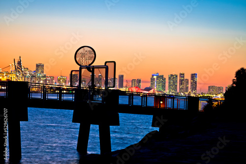 Miami skyline sunset frm South Pointe Park Pier photo