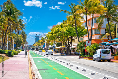 Colorful street of Miami Beach Ocean Drive architecture view photo