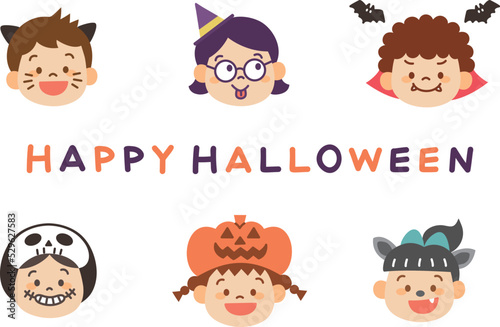 ハロウィン　子ども　仮装　イラスト　主線なし