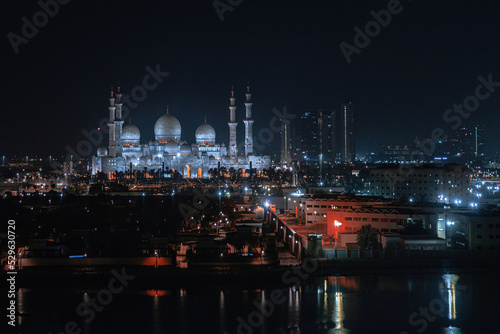 15 August 2022 - Abu Dhabi  UAE  Sheikh Zayed grand mosque at night