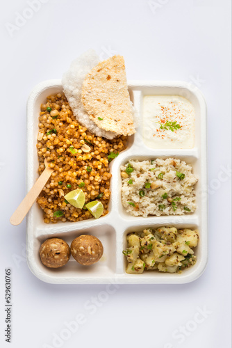 Indian Upwas thali, fasting food platter or thali for home delivery or takeaway parcel for any Vrat