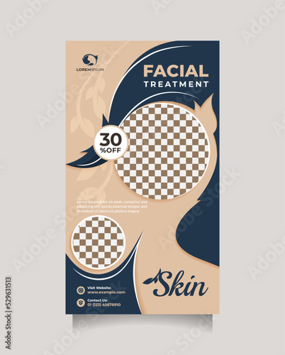 Creative and modern template beauty facial center social media story post and banner. Vector poster and banner with elegant color to promote skin care, makeup, hair care, spa salon, hairdressing, etc