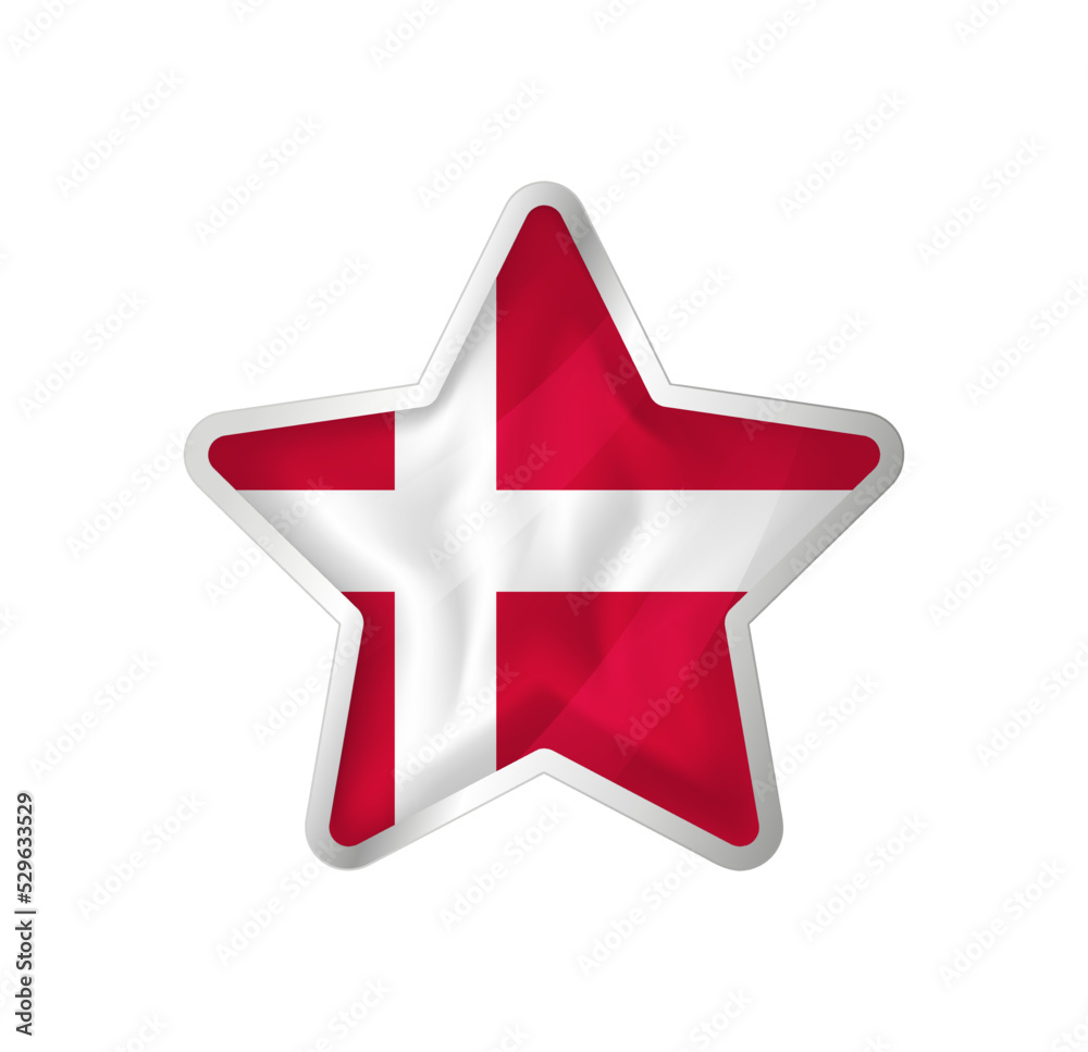 Denmark flag in star. Button star and flag template. Easy editing and vector in groups. National flag vector illustration on white background. Denmark flag in star. Button star and flag template. Easy editing and vector in groups. National flag vector illustration on white background.