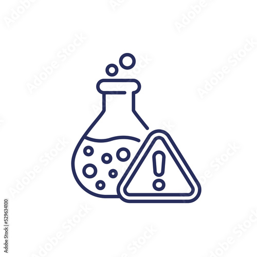 chemical reaction line icon with warning sign