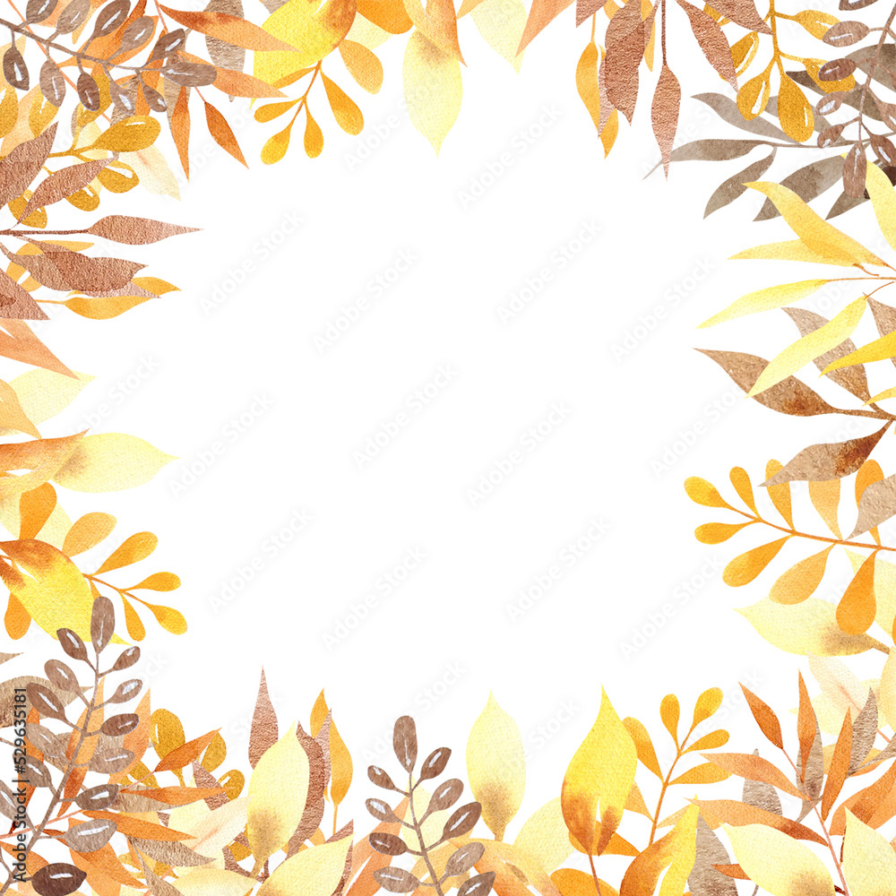Watercolor yellow autumn leaves frame. Hello fall. Autumn templates to your design Watercolor yellow autumn leaves frame. Hello fall. Autumn templates to your design