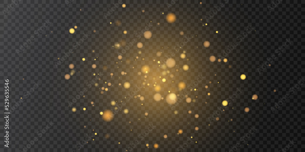 Christmas golden glow effect, glare, explosion, sparks, twinkling highlights, sparks and stars on a transparent background.