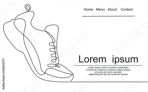 Vector illustration of sneakers. Sports shoes in a line style. Continuous one line