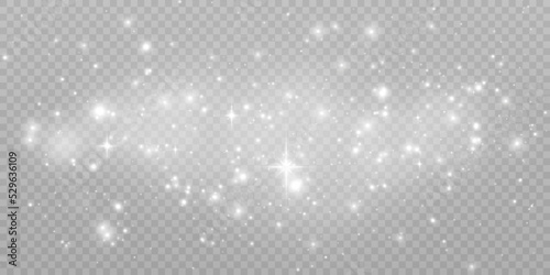 Christmas white glow effect, glare, explosion, sparks, twinkling highlights, sparks and stars on a transparent background.