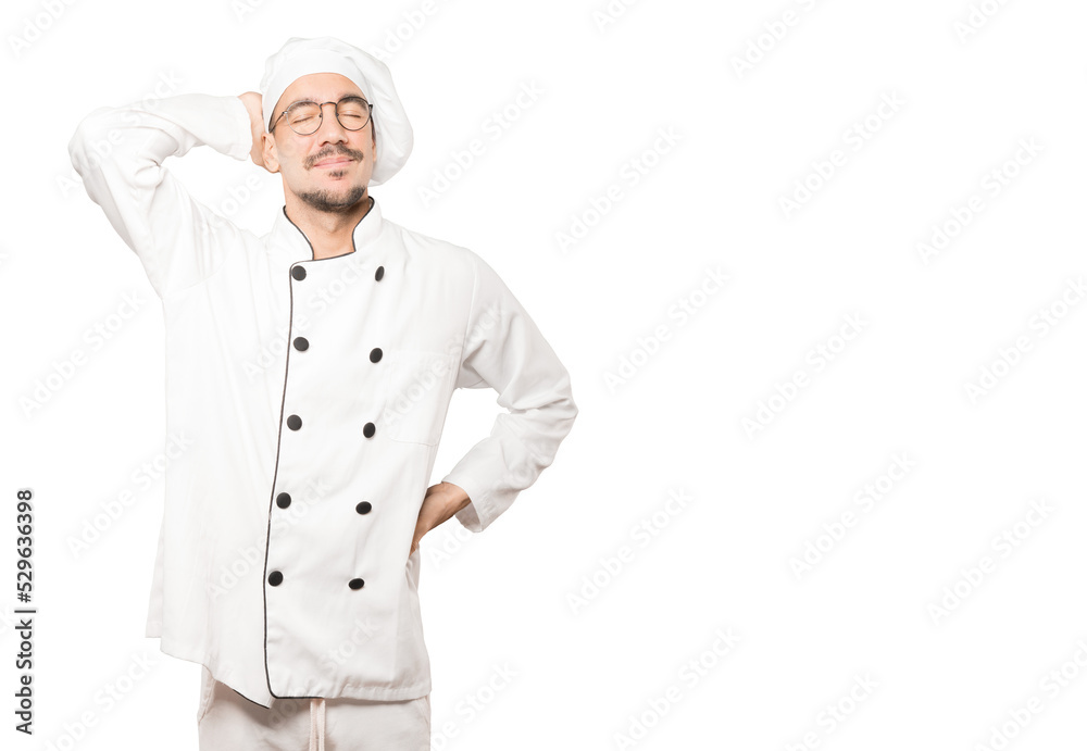 Quiet chef making a relaxation gesture Quiet chef making a relaxation gesture