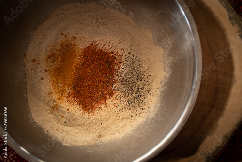 Wheat gluten prepared with spices ready for seitan making