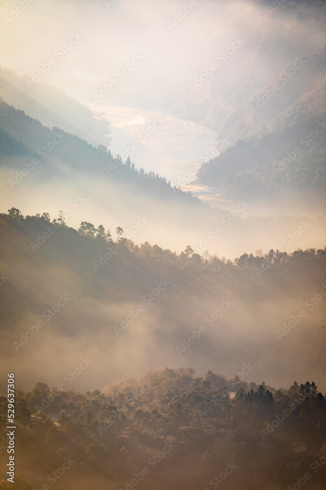 Bruma matinal sobre un río (paisaje, amanecer, verano, agosto)