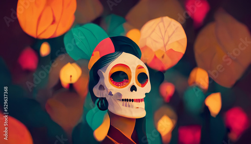 Colorful Dia de los muertos mexican holiday Day of Dead, Digital style, 3d rendering photo