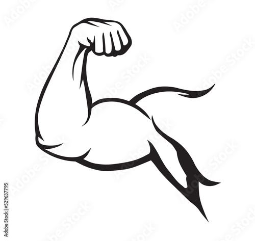 Muscular arm of strong man. Bodybuilder muscle flex arm vector.