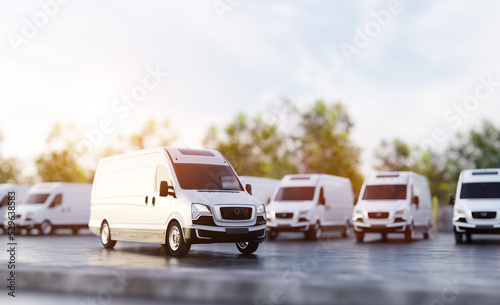 Transportation van and fleet of cargo trucks courier service #529638583
