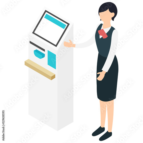 自動精算機と受付女性