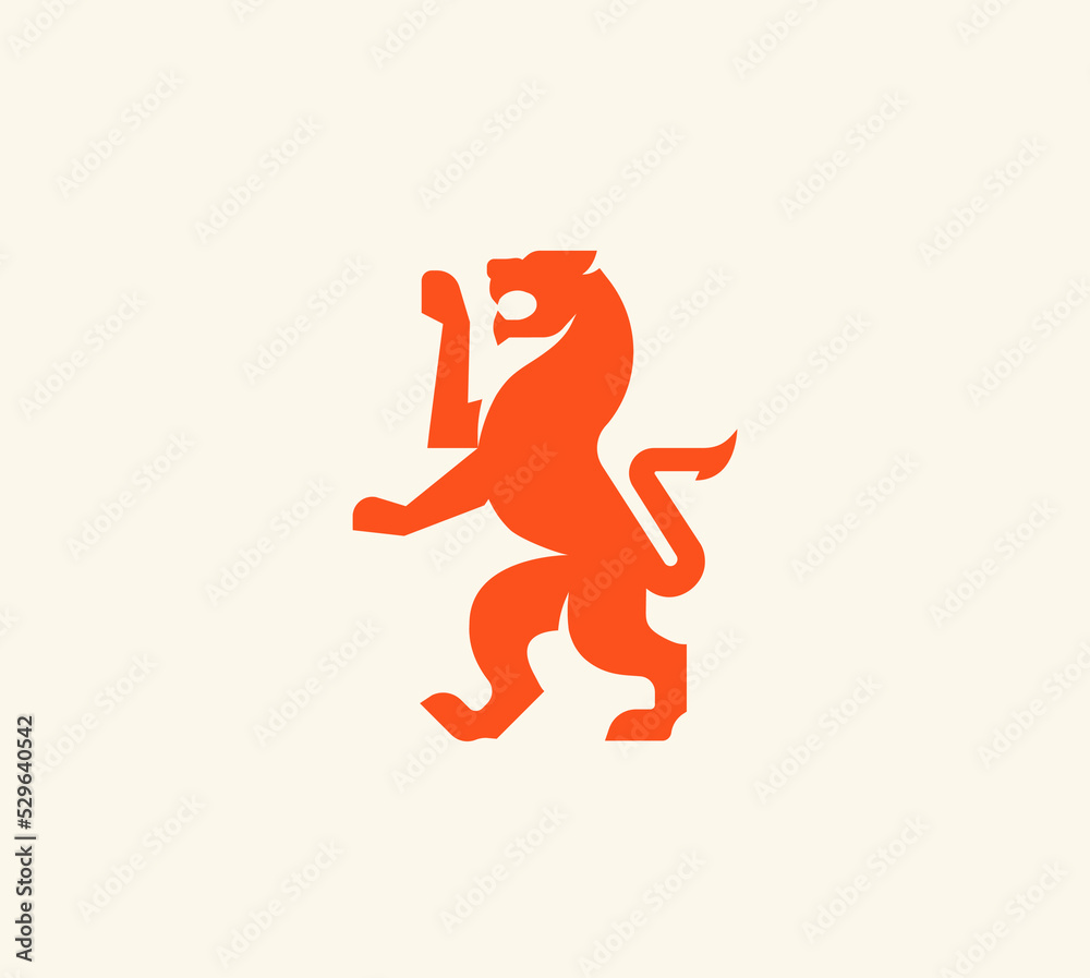 Medieval red lion logo. Red silhouette of a Beast with tail. Vector illustration. Cat. Medieval red lion logo. Red silhouette of a Beast with tail. Vector illustration. Cat.
