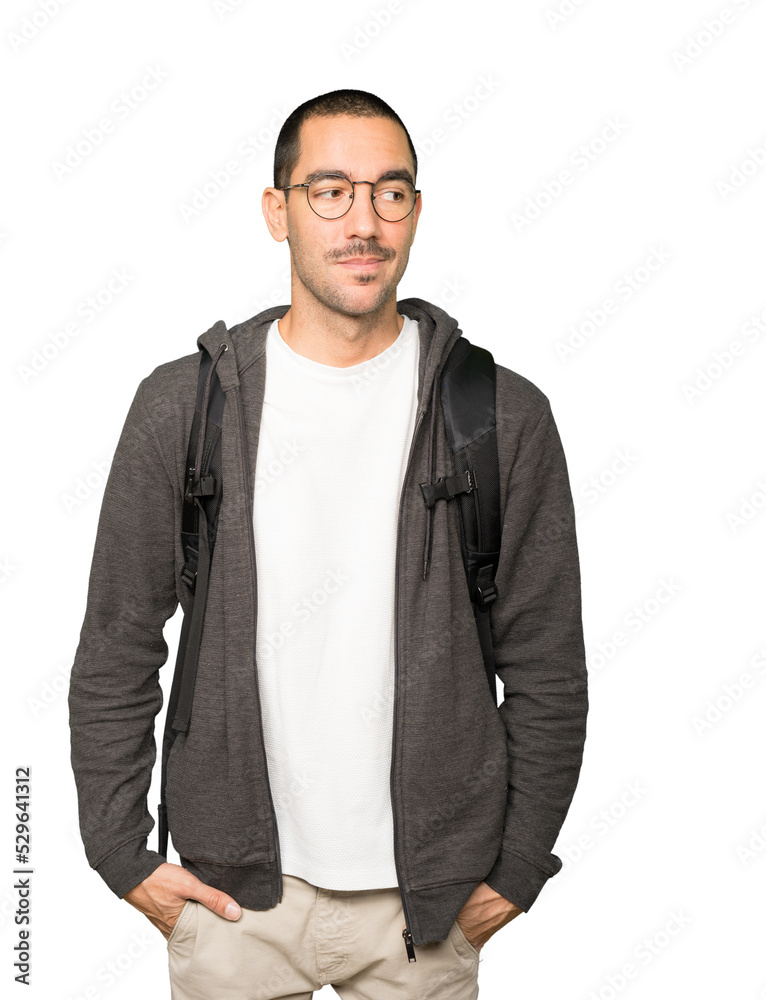 Fototapeta premium Hesitant student looking up gesture
