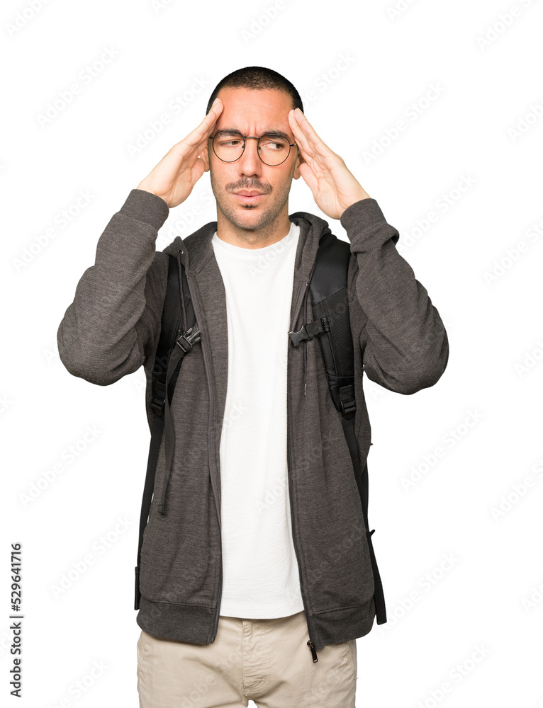 Concerned student with a stress gesture Concerned student with a stress gesture