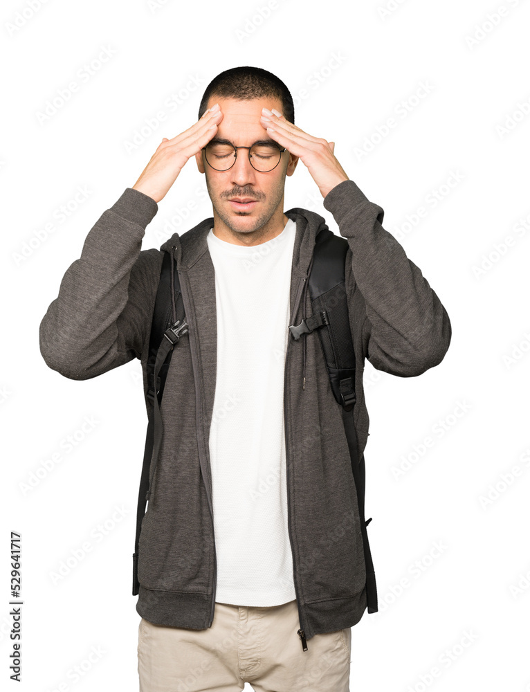 Concerned student with a stress gesture Concerned student with a stress gesture