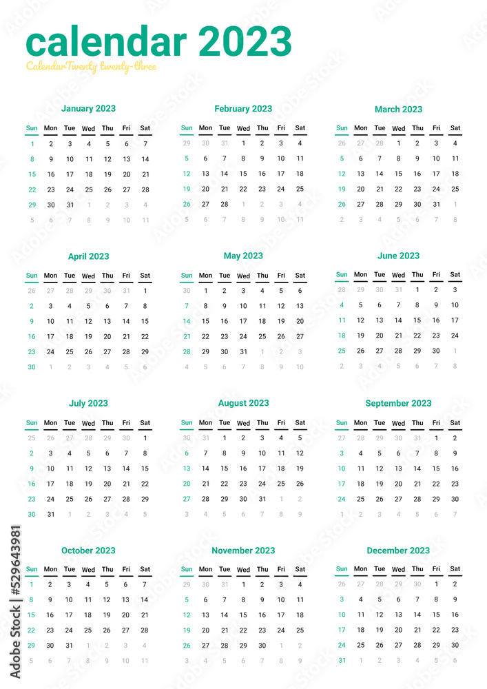 template of calendar 2023. wall calendar 2023 on one page. compatible with a3 size paper. week start on sunday .sunday as weekend. good for planner, schedule, daily, diary, etc. template of calendar 2023. wall calendar 2023 on one page. compatible with a3 size paper. week start on sunday .sunday as weekend. good for planner, schedule, daily, diary, etc.
