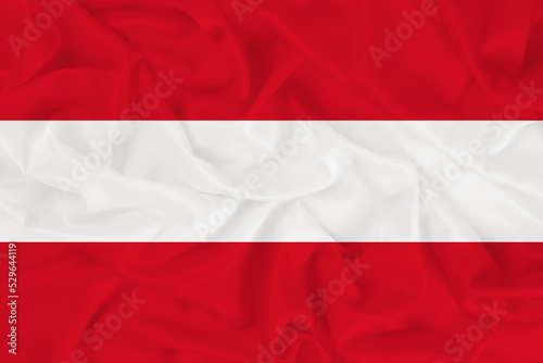 Waving realistic Austria flag, national symbol of Austria, red and white flag on fabric background