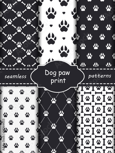 Dog Paw print collection of seamless patterns
