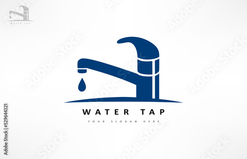 Water faucet and water drop logo vector. Plumbing design.