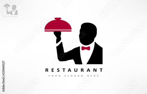 Waiter with a tray logo vector. Restaurant design.
