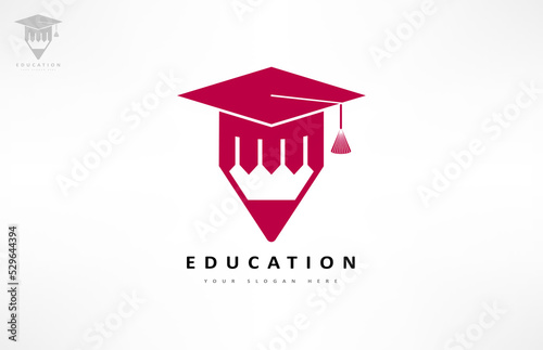 graduation hat and pencil logo education vector
