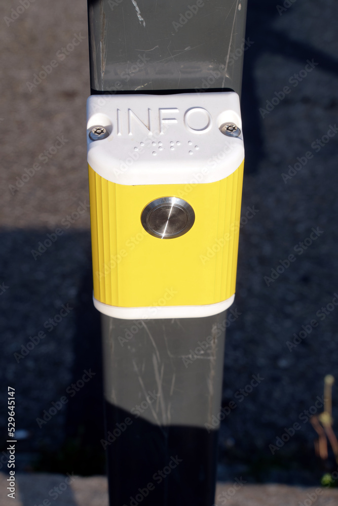 Acoustic information box for the visually impaired at a bus stop