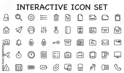black and white icons set, hand drawn icon, interactive icon, line icon