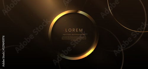Gold circle frame luxury on dark elegant background with lighting effect and sparkle with copy space for text. Luxury design style.
