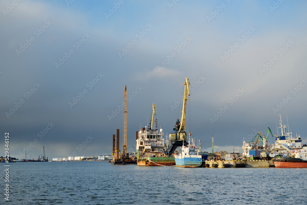 Aquatorium or water area of the sea port of Klaipeda, the largest and most important logistics hub of Lithuania.