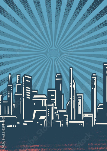 Futuristic city poster colorful vintage