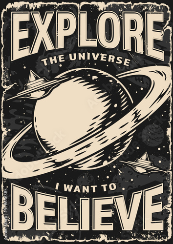 Explore universe flyer monochrome vintage