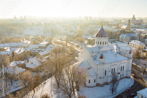 Aerial winter view of the Cathedral of the Theotokos in Vilnius, the main Orthodox Christian church of Lithuania. photo