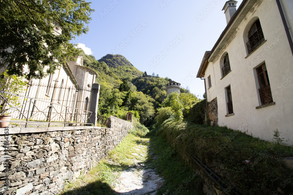Images of a medieval village, church and castle, Vogogna, Italy