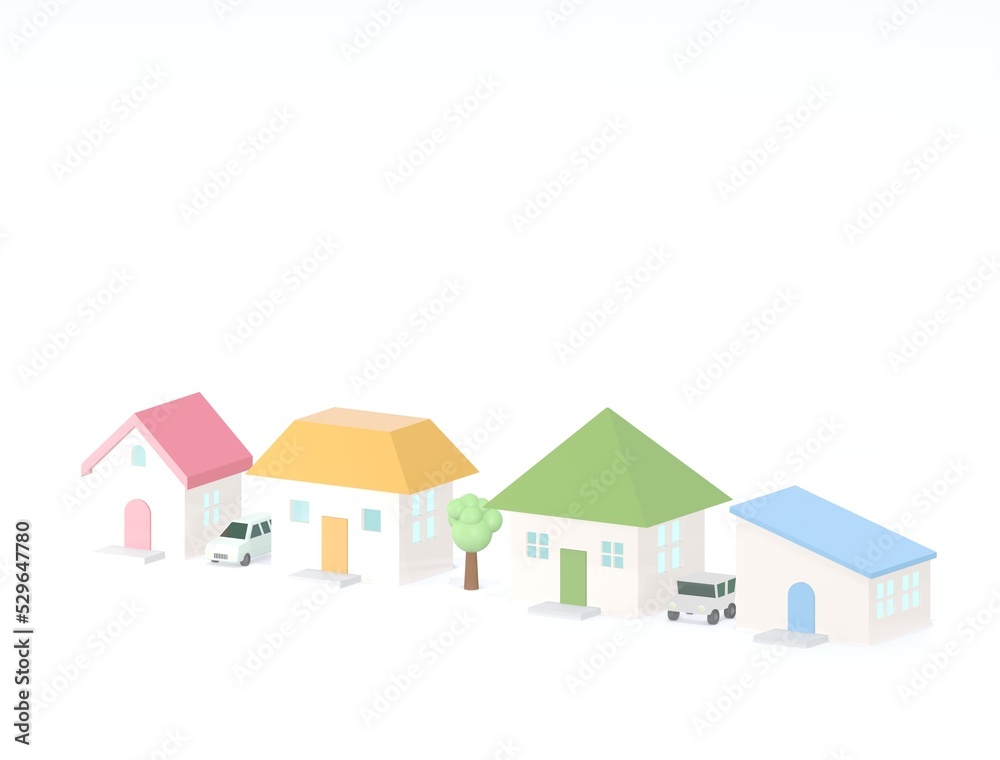 並んだ小さくてかわいい家、住宅街、住宅、家