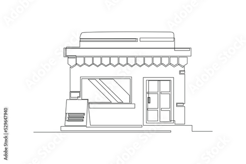 Fototapeta Naklejka Na Ścianę i Meble -  Continuous one line drawing cafe or store. Building and office concept. Single line draw design vector graphic illustration.