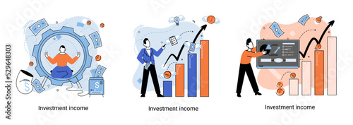 Investment, saving money and finance growth business concept metaphor. Analyzes charts and indicators of income growth. Investment income from securities and other non-commercial investments dividends