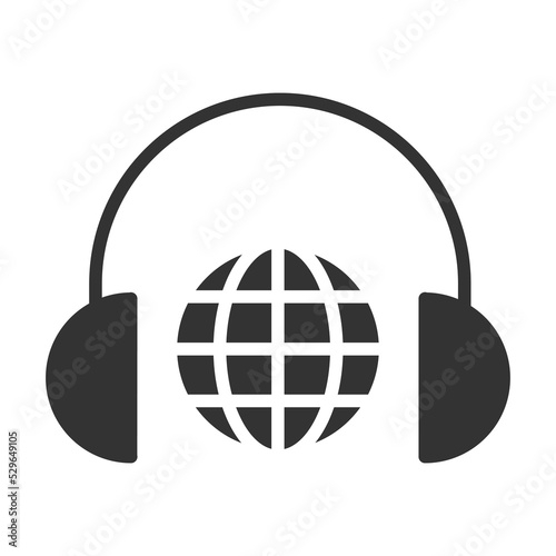 headphones globe vector glyph icon isolated on white background. headphones globe stock vector icon for web, mobile app and ui design