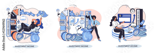 Investment, saving money and finance growth business concept metaphor. Analyzes charts and indicators of income growth. Investment income from securities and other non-commercial investments dividends